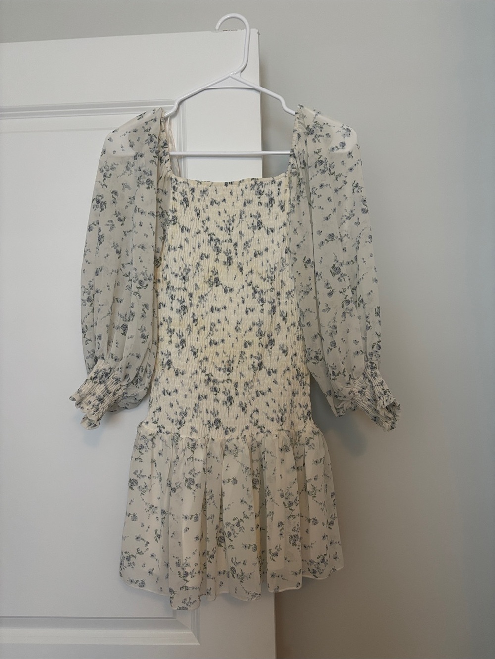 MABLE Cream Floral Smocked Mini Dress